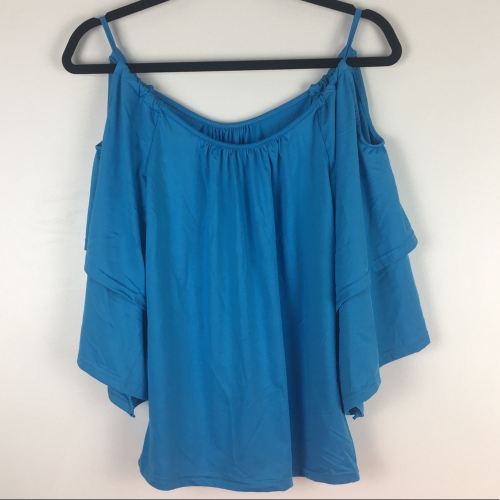 Open Shoulder Blue Shirt Women’s Medium